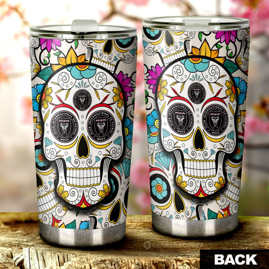 Inter Miami CF Tumbler Cup Custom Sugar Skull Car Accessories - Gearcarcover - 2