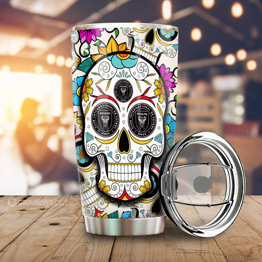 Inter Miami CF Tumbler Cup Custom Sugar Skull Car Accessories - Gearcarcover - 1