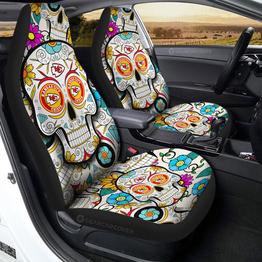 Kansas City Chiefs Car Seat Covers Custom Sugar Skull Car Accessories - Gearcarcover - 2
