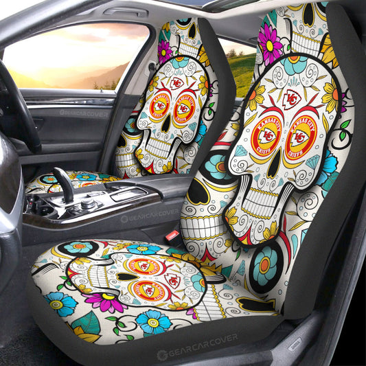 Kansas City Chiefs Car Seat Covers Custom Sugar Skull Car Accessories - Gearcarcover - 1