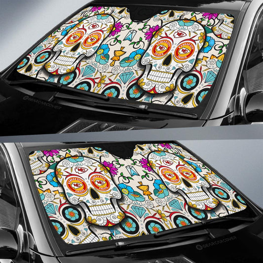 Kansas City Chiefs Car Sunshade Custom Sugar Skull Car Accessories - Gearcarcover - 2