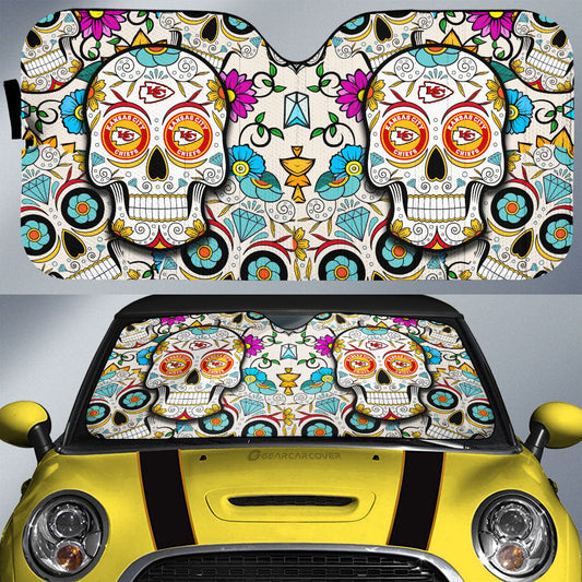 Kansas City Chiefs Car Sunshade Custom Sugar Skull Car Accessories - Gearcarcover - 1