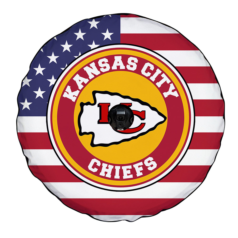 Kansas City Chiefs Mix US Flag Spare Tire Cover With Camera Hole - Gearcarcover - 4