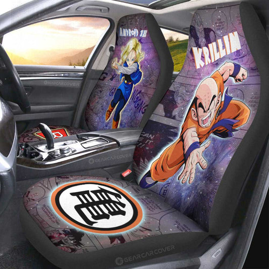 Krillin And Android 18 Car Seat Covers Custom Galaxy Style Car Accessories - Gearcarcover - 2