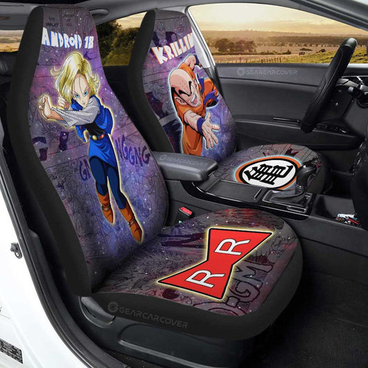 Krillin And Android 18 Car Seat Covers Custom Galaxy Style Dragon Ball Anime Car Accessories - Gearcarcover - 1