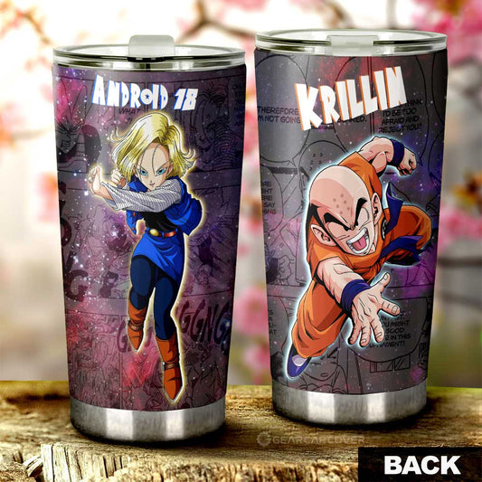 Krillin And Android 18 Tumbler Cup Custom Car Accessories Galaxy Style - Gearcarcover - 1