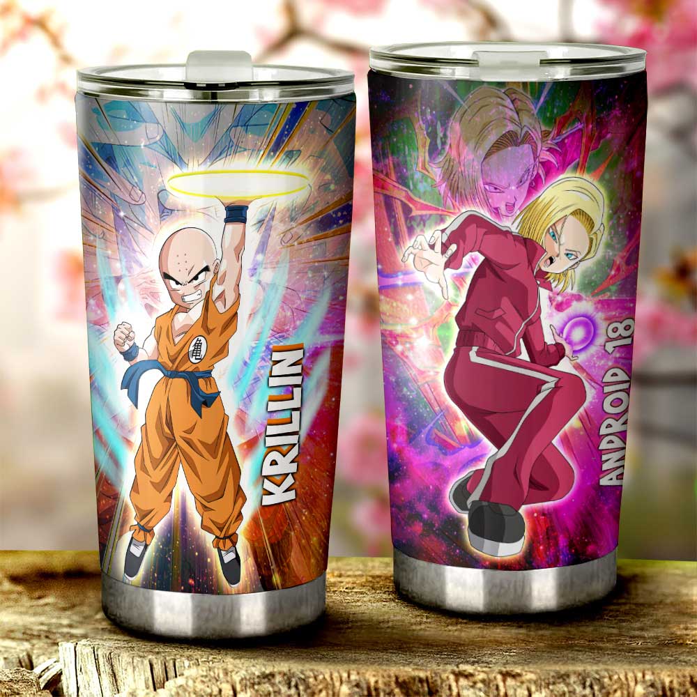 Krillin And Android 18 Tumbler Cup Custom Dragon Ball Anime Car Accessories - Gearcarcover - 1