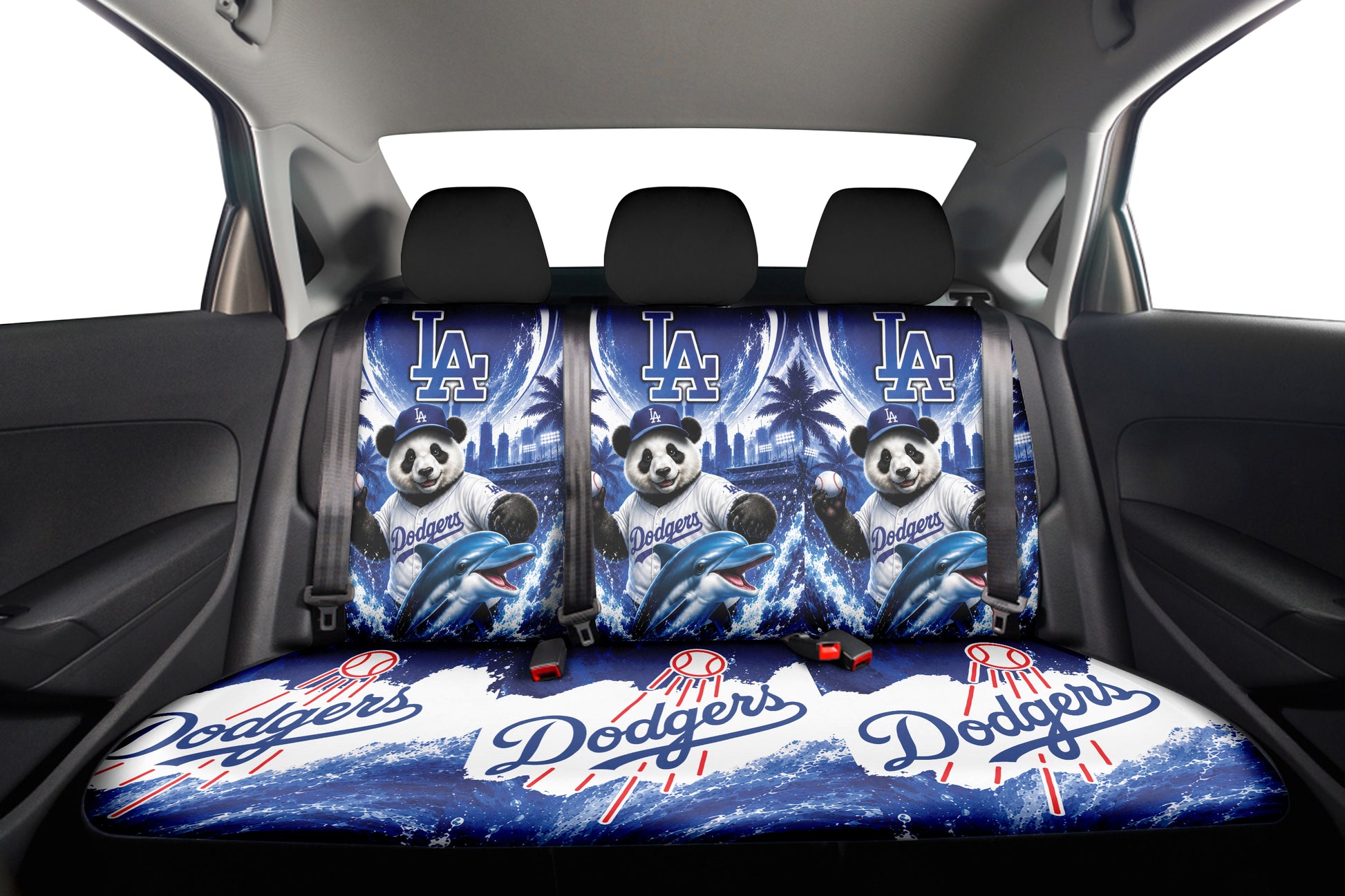 LA Dodgers Mix Panda and Dolphin Car Back Seat Covers Custom Car Accessories - Gearcarcover - 2