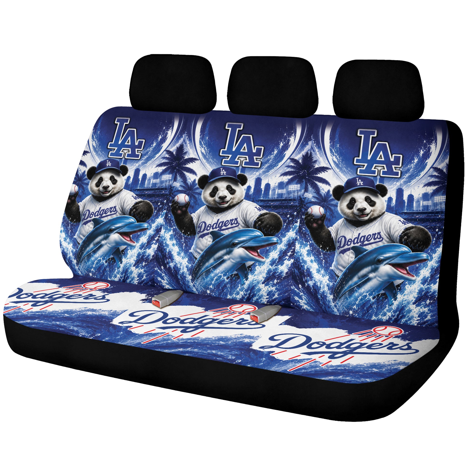 LA Dodgers Mix Panda and Dolphin Car Back Seat Covers Custom Car Accessories - Gearcarcover - 1