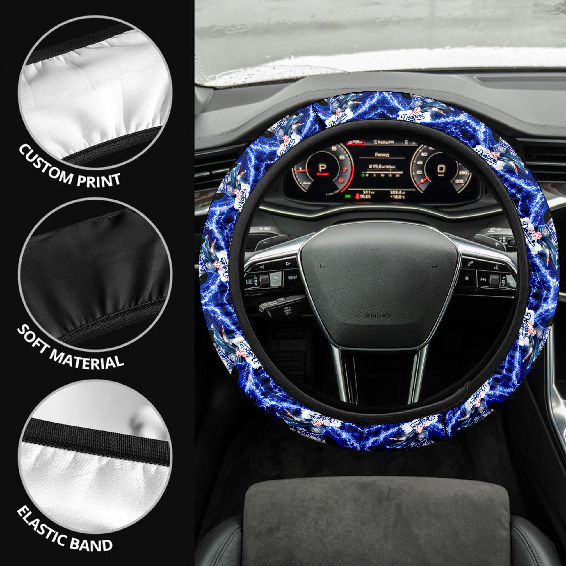 LA Dodgers Mix Panda and Dolphin Steering Wheel Cover Custom Car Accessories - Gearcarcover - 3