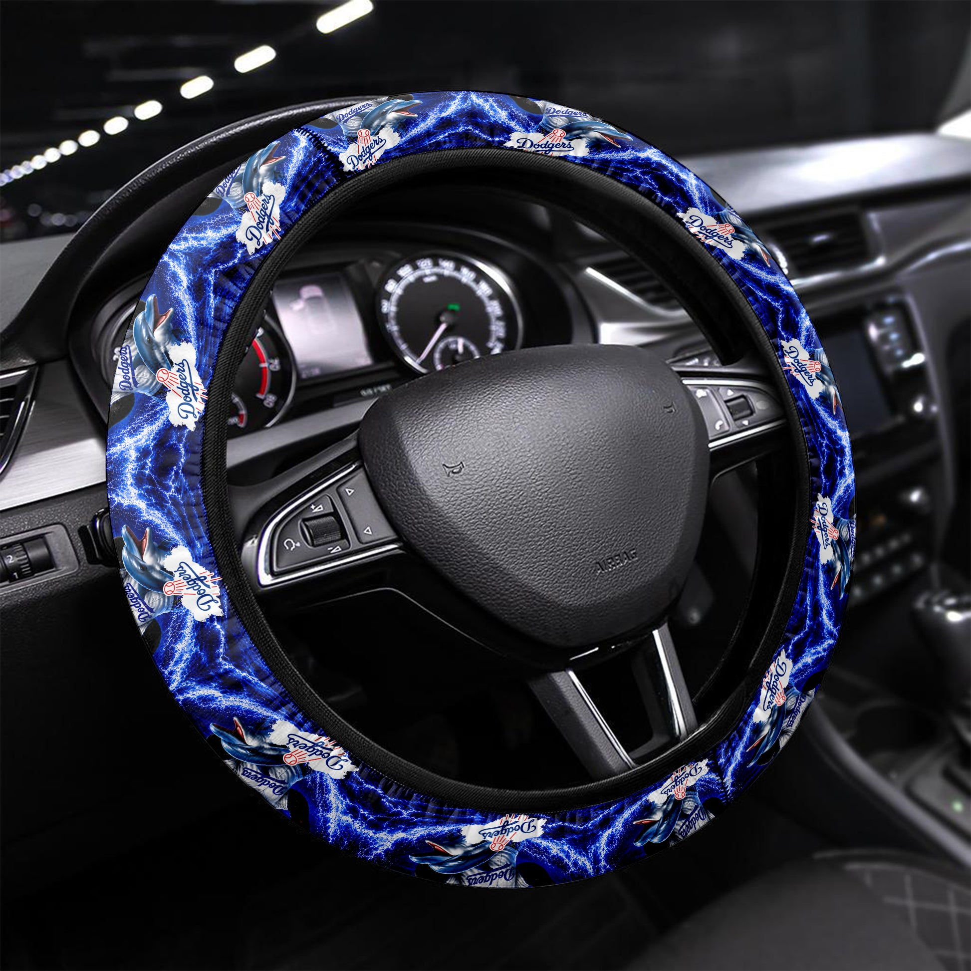 LA Dodgers Mix Panda and Dolphin Steering Wheel Cover Custom Car Accessories - Gearcarcover - 1