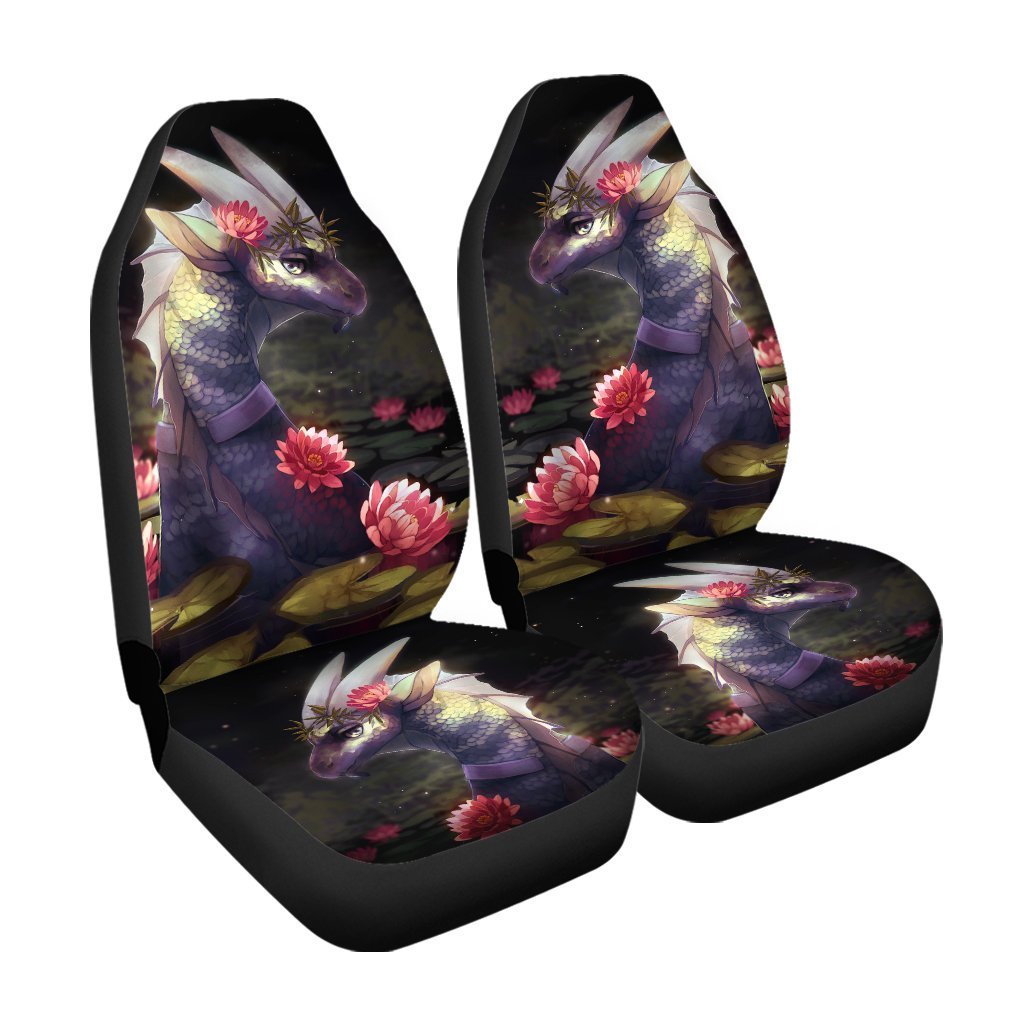 Legendary Creature Dragon Car Seat Covers Custom With Lotus Flower - Gearcarcover - 3