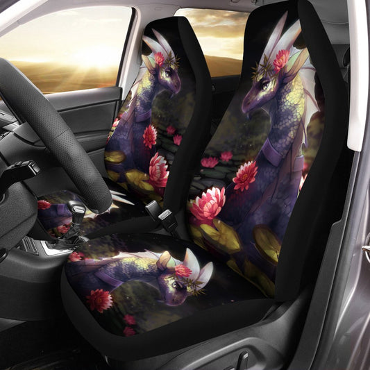 Legendary Creature Dragon Car Seat Covers Custom With Lotus Flower - Gearcarcover - 1