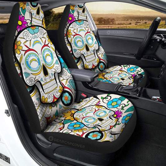 Los Angeles Chargers Car Seat Covers Custom Sugar Skull Car Accessories - Gearcarcover - 2
