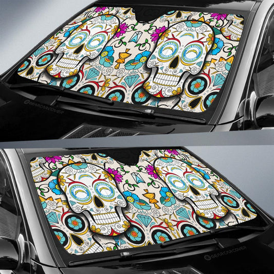 Los Angeles Chargers Car Sunshade Custom Sugar Skull Car Accessories - Gearcarcover - 2