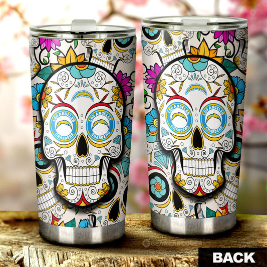 Los Angeles Chargers Tumbler Cup Custom Sugar Skull Car Accessories - Gearcarcover - 2