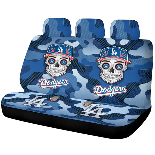 Los Angeles Dodgers Car Back Seat Covers Skull Theme Collection - Gearcarcover - 1