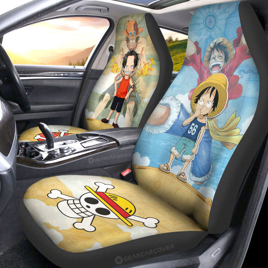Luffy And Ace Car Seat Covers Custom Map Car Accessories For Fans - Gearcarcover - 2