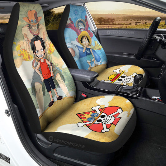 Luffy And Ace Car Seat Covers Custom Map Car Accessories For Fans - Gearcarcover - 1