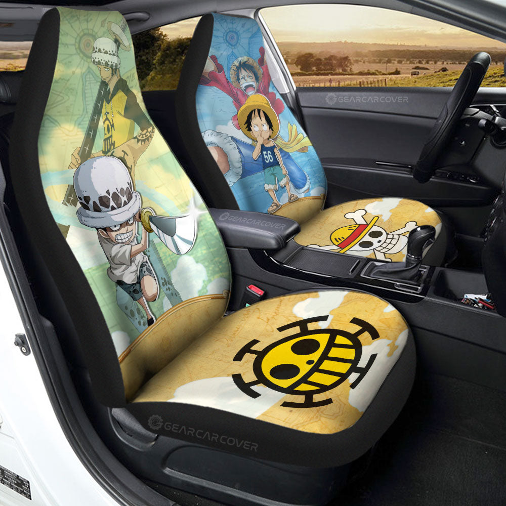 Luffy And Law Car Seat Covers Custom Map Car Accessories For Fans - Gearcarcover - 1