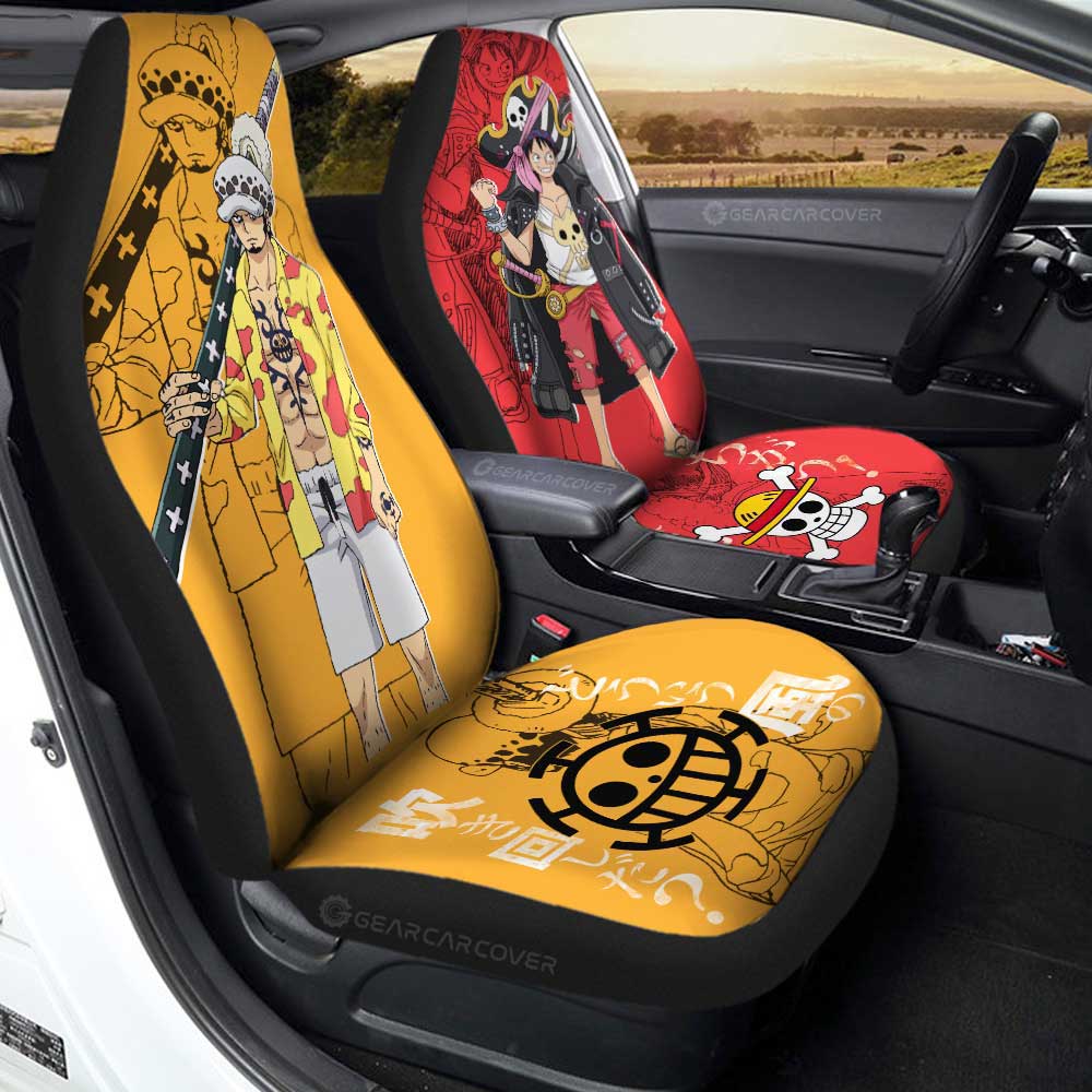 Luffy And Law Car Seat Covers Custom Red Car Accessories - Gearcarcover - 3