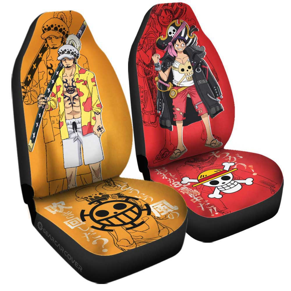 Luffy And Law Car Seat Covers Custom Red Car Accessories - Gearcarcover - 1