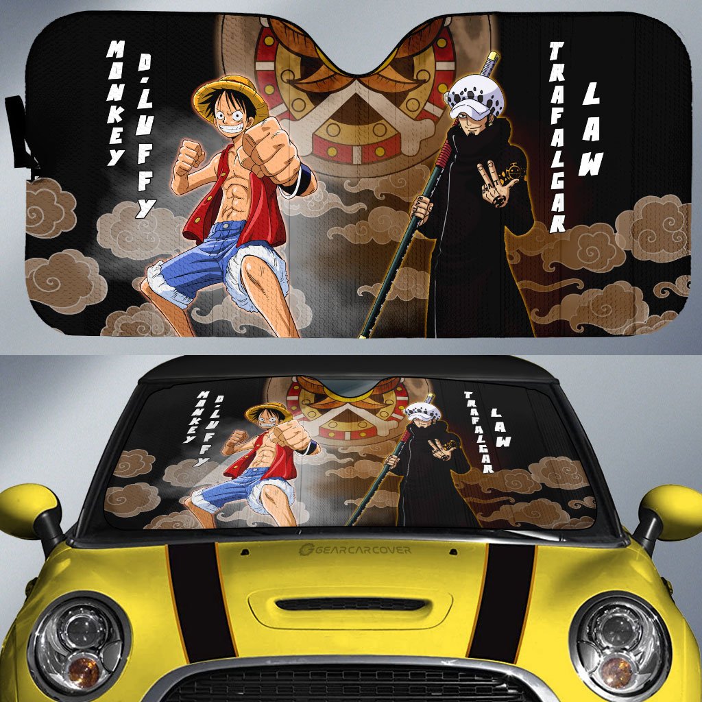 Luffy And Law Car Sunshade Custom For Fans - Gearcarcover - 1