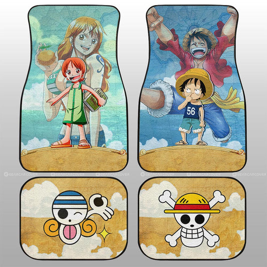 Luffy And Nami Car Floor Mats Custom Map Car Accessories For Fans - Gearcarcover - 1