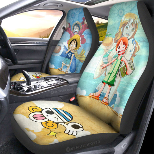 Luffy And Nami Car Seat Covers Custom Map Car Accessories For Fans - Gearcarcover - 2