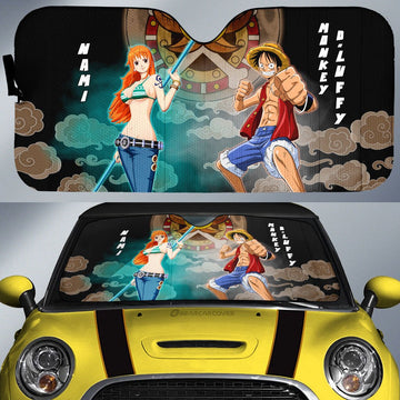 Luffy And Nami Car Sunshade Custom For Fans - Gearcarcover - 1