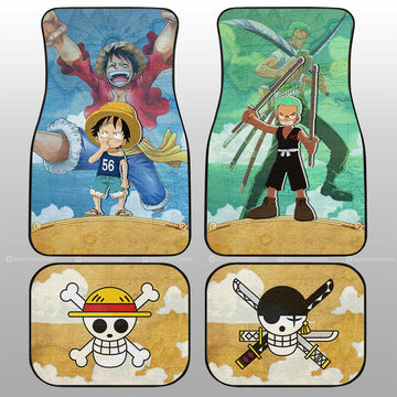 Luffy And Zoro Car Floor Mats Custom Map Car Accessories For Fans - Gearcarcover - 1