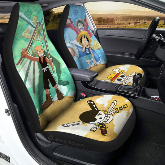Luffy And Zoro Car Seat Covers Custom Map Car Accessories For Fans - Gearcarcover - 1