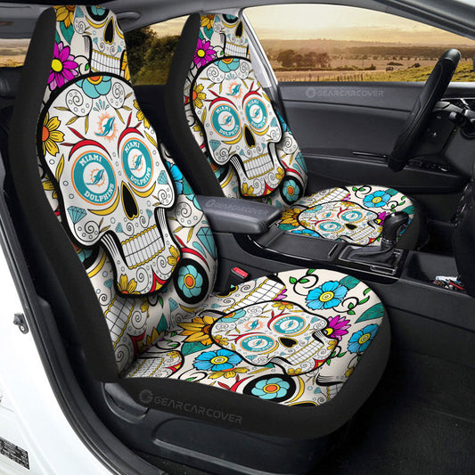 Miami Dolphins Car Seat Covers Custom Sugar Skull Car Accessories - Gearcarcover - 2