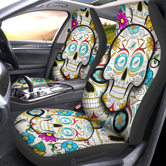 Miami Dolphins Car Seat Covers Custom Sugar Skull Car Accessories - Gearcarcover - 1