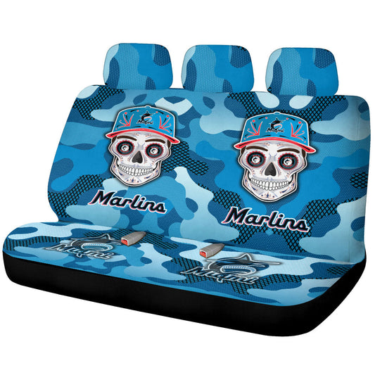 Miami Marlins Car Back Seat Covers Skull Theme Collection - Gearcarcover - 1