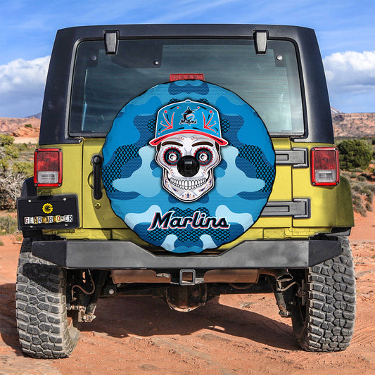 Miami Marlins Spare Tire Covers Camera Hole Skull Theme Collection - Gearcarcover - 2