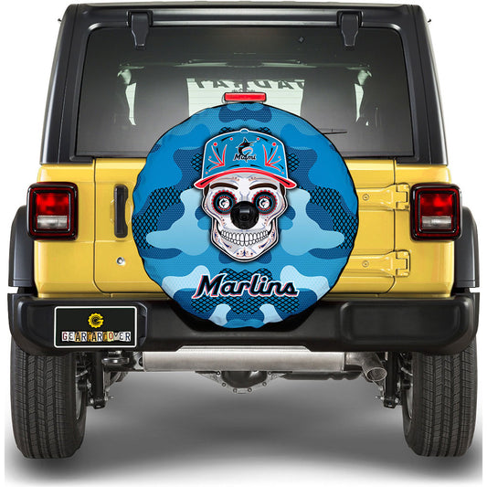 Miami Marlins Spare Tire Covers Camera Hole Skull Theme Collection - Gearcarcover - 1
