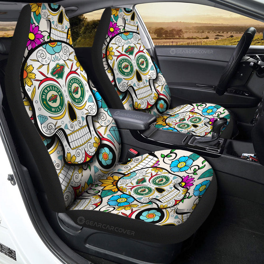 Minnesota Wild Car Seat Covers Custom Sugar Skull Car Accessories - Gearcarcover - 2