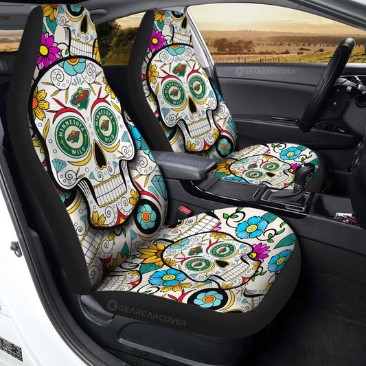 Minnesota Wild Car Seat Covers Custom Sugar Skull Car Accessories - Gearcarcover - 2