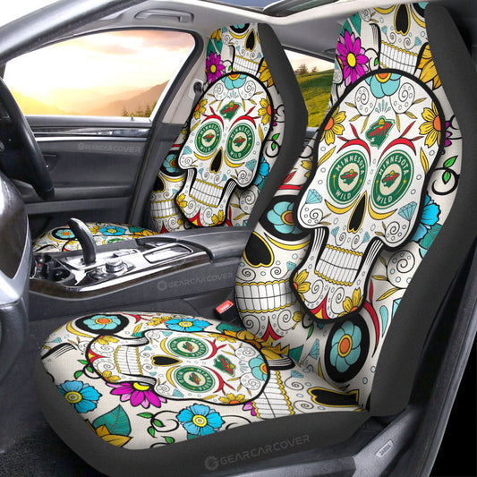 Minnesota Wild Car Seat Covers Custom Sugar Skull Car Accessories - Gearcarcover - 1