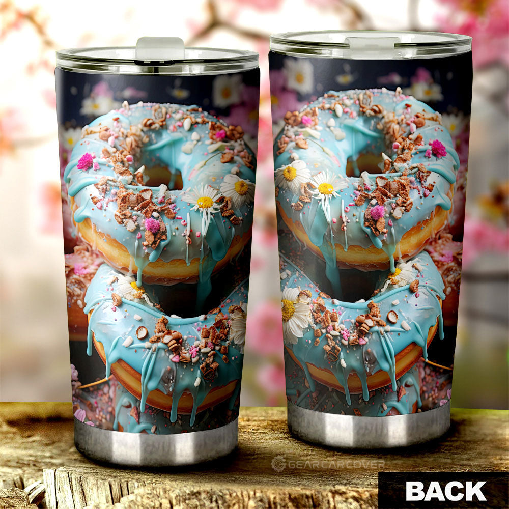 Mint Donuts Mix Flowers Tumbler Cup Custom Girly Pattern Car Accessories - Gearcarcover - 2