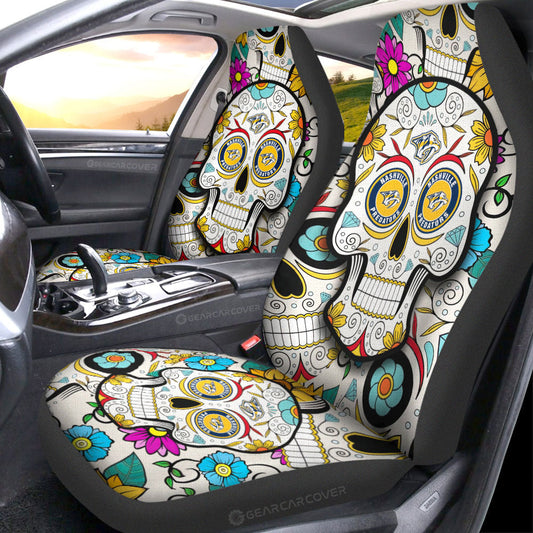 Nashville Predators Car Seat Covers Custom Sugar Skull Car Accessories - Gearcarcover - 1