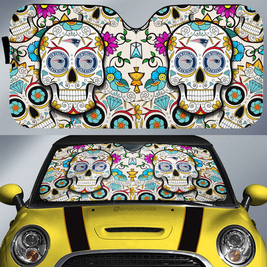 New England Patriots Car Sunshade Custom Sugar Skull Car Accessories - Gearcarcover - 1