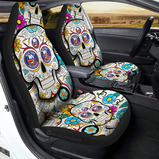 New York Islanders Car Seat Covers Custom Sugar Skull Car Accessories - Gearcarcover - 2