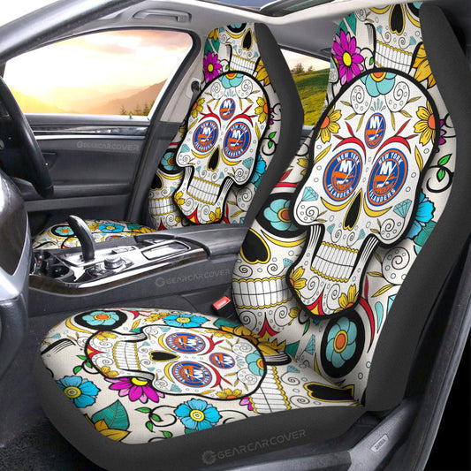 New York Islanders Car Seat Covers Custom Sugar Skull Car Accessories - Gearcarcover - 1