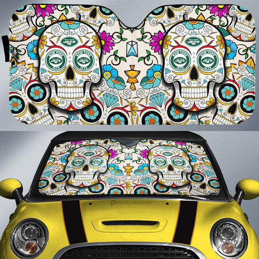 New York Jets Car Sunshade Custom Sugar Skull Car Accessories - Gearcarcover - 1