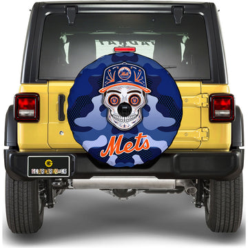 New York Mets Spare Tire Covers Camera Hole Skull Theme Collection - Gearcarcover - 1