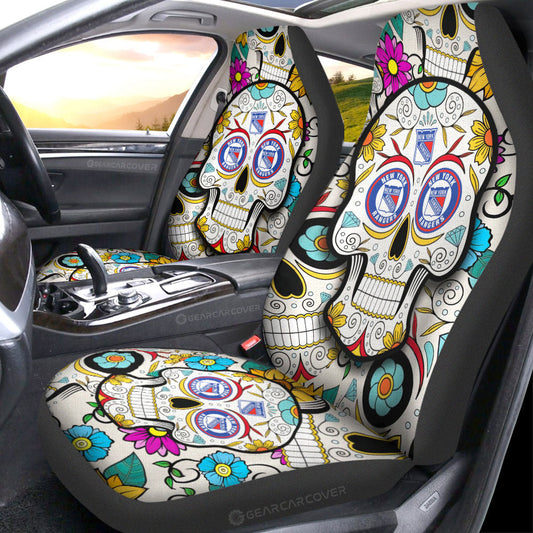 New York Rangers Car Seat Covers Custom Sugar Skull Car Accessories - Gearcarcover - 1