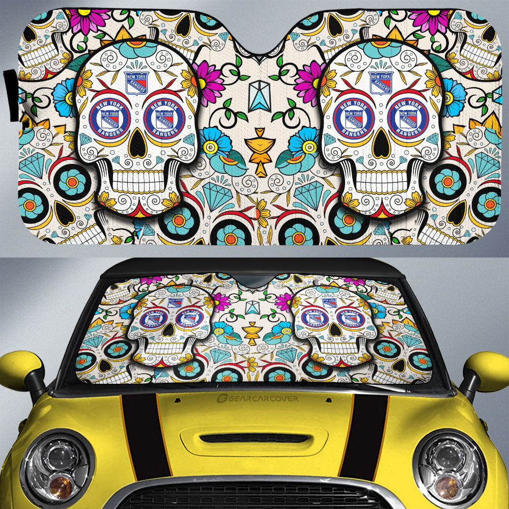 New York Rangers Car Sunshade Custom Sugar Skull Car Accessories - Gearcarcover - 1