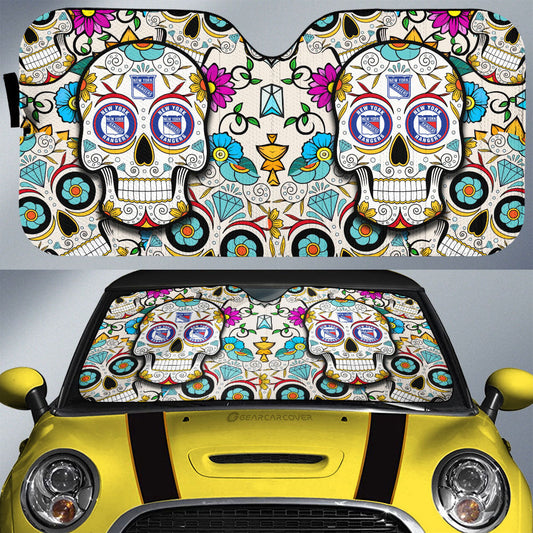 New York Rangers Car Sunshade Custom Sugar Skull Car Accessories - Gearcarcover - 1